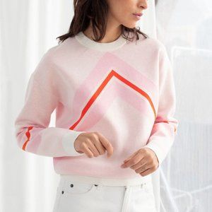 & Other Stories Pink Chevron Varsity Sweater NWT